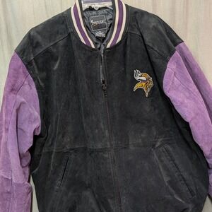 Spotlight Minnesota Vikings Suede Leather Varsity Jacket Mens Large Black Purple